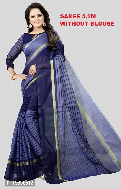 Women  Cotton Silk Striped Daily Wear Saree Without Blouse-thumb0