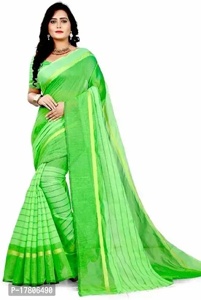 Women Stylish Cotton Silk Striped Saree with Blouse piece-thumb0