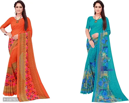 Stylish Fancy Georgette Saree With Blouse Piece Combo For Women Pack Of 2-thumb0