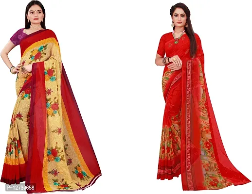 Stylish Fancy Georgette Saree With Blouse Piece For Women Pack Of 2-thumb0