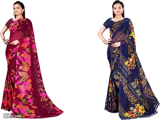 Women Stylish Georgette Printed Saree with Blouse piece-thumb0