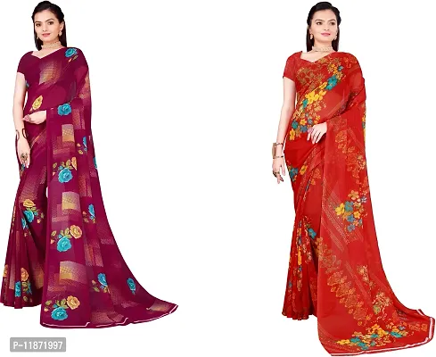 Stylish Fancy Georgette Saree With Blouse Piece Combo For Women Pack Of 2