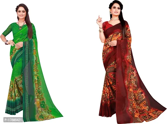 Women Stylish Georgette Printed Saree with Blouse piece-thumb0