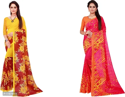 Stylish Fancy Georgette Saree With Blouse Piece Combo For Women Pack Of 2-thumb0