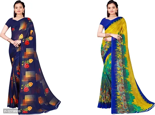 Stylish Fancy Georgette Saree With Blouse Piece For Women Pack Of 2