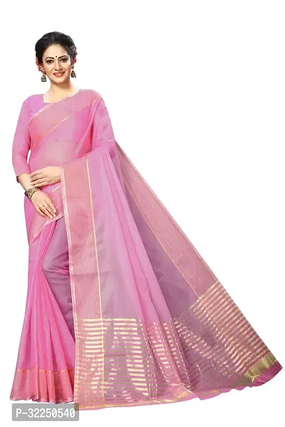 Stylish Pink Cotton Silk Solid Saree with Blouse piece For Women