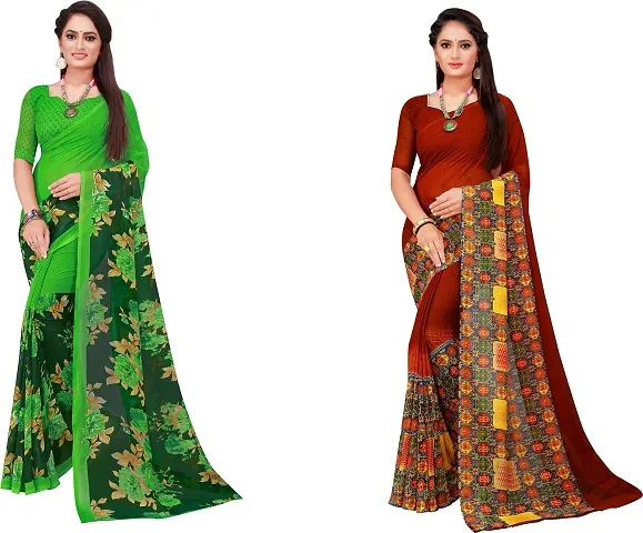 Stylish Fancy Georgette Daily Wear Saree With Blouse Piece For Women Pack Of 2