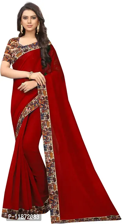 Stylish Fancy Cotton Blend Saree With Blouse Piece For Women Pack Of 1-thumb0