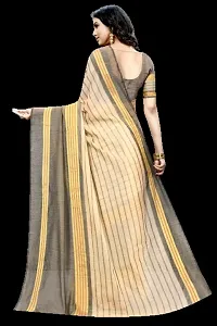 Stylish Beige Cotton Silk Striped Saree with Blouse piece For Women-thumb1