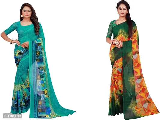 Women Stylish Georgette Printed Saree with Blouse piece