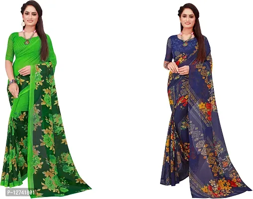 Stylish Fancy Georgette Saree With Blouse Piece For Women Pack Of 2-thumb0