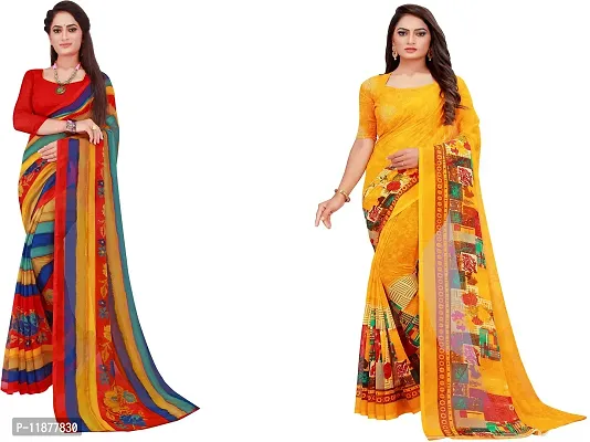 Stylish Fancy Georgette Saree With Blouse Piece Combo For Women Pack Of 2-thumb0