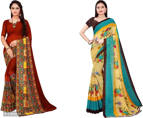 Stylish Fancy Georgette Saree With Blouse Piece Combo For Women Pack Of 2-thumb0