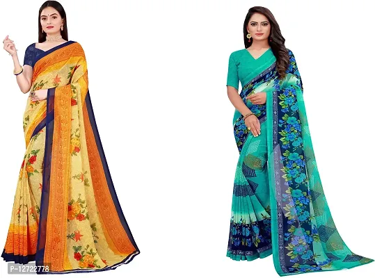 Stylish Fancy Georgette Saree With Blouse Piece For Women Pack Of 2