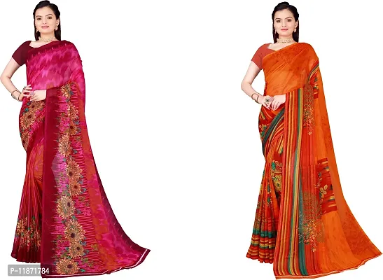 Stylish Fancy Georgette Saree With Blouse Piece Combo For Women Pack Of 2-thumb0