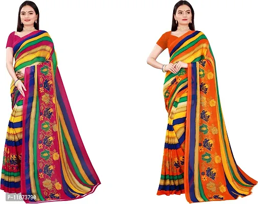 Stylish Fancy Georgette Saree With Blouse Piece Combo For Women Pack Of 2