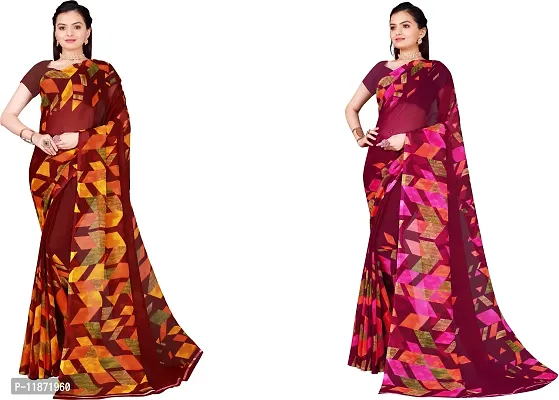 Stylish Fancy Georgette Saree With Blouse Piece Combo For Women Pack Of 2-thumb0