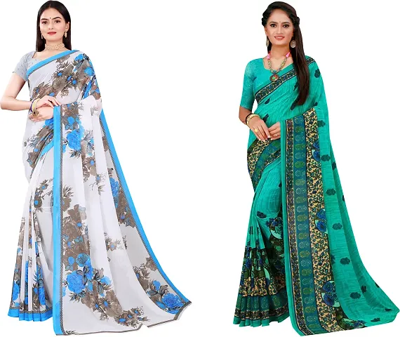 Stylish Fancy Georgette Saree With Blouse Piece Combo For Women Pack Of 2