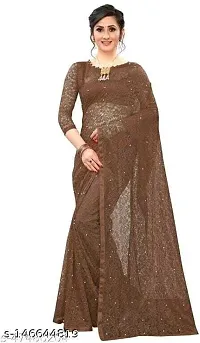 Women Stylish Net Printed Saree with Blouse piece-thumb1