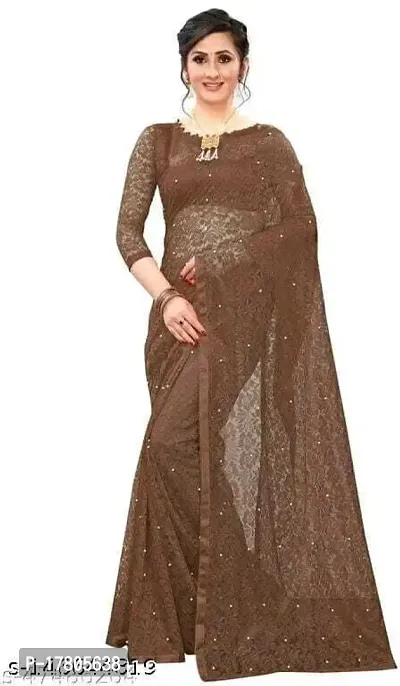 Women Stylish Net Printed Saree with Blouse piece-thumb2