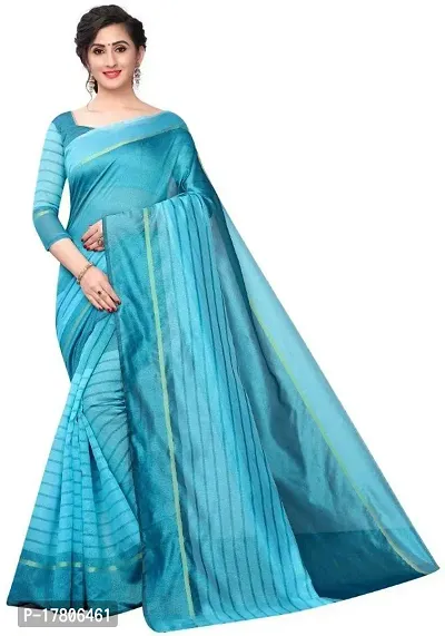 Women Stylish Cotton Silk Striped Saree with Blouse piece