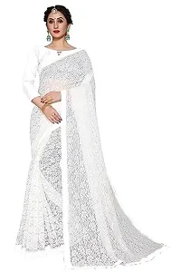 Stylish White Cotton Silk Solid Saree with Blouse piece For Women-thumb2