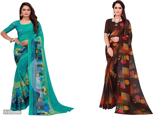 Stylish Fancy Georgette Saree With Blouse Piece For Women Pack Of 2-thumb0