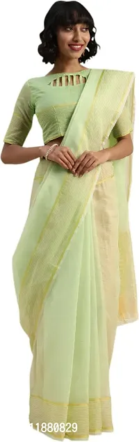 Stylish Fancy Cotton Blend Saree With Blouse Piece For Women Pack Of 1