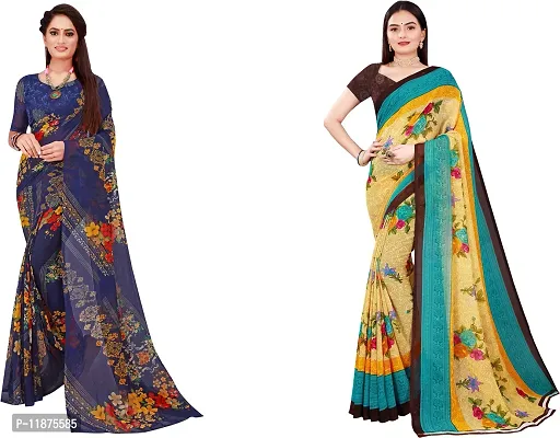 Stylish Fancy Georgette Saree With Blouse Piece Combo For Women Pack Of 2-thumb0