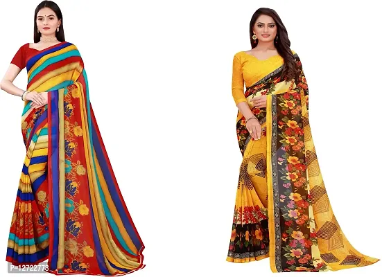 Stylish Fancy Georgette Saree With Blouse Piece For Women Pack Of 2-thumb0