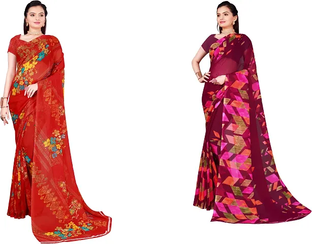 Stylish Fancy Georgette Saree With Blouse Piece Combo For Women Pack Of 2