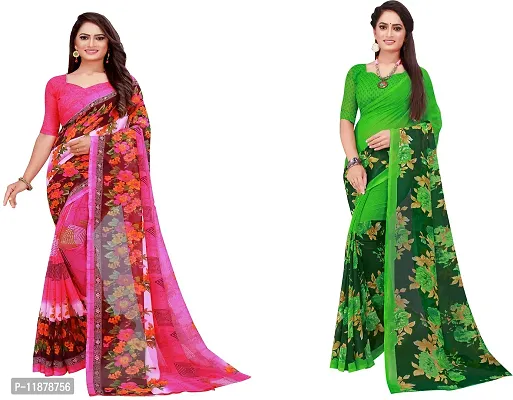 Stylish Fancy Georgette Saree With Blouse Piece Combo For Women Pack Of 2-thumb0