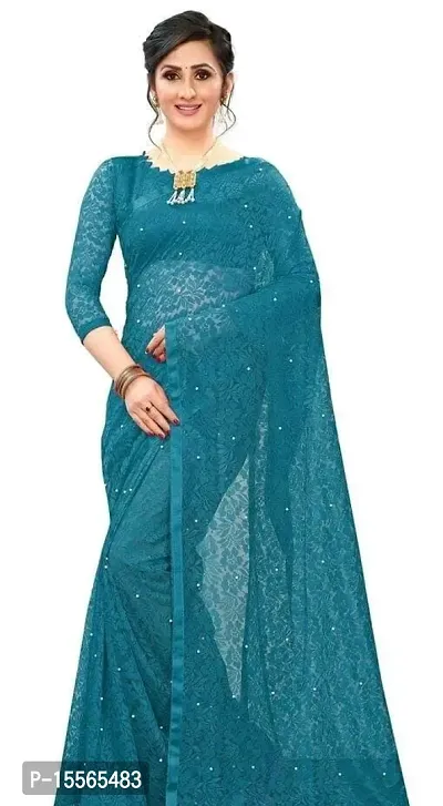 Stylish Fancy Russel Net Embellished Saree Without Blouse Piece For Women