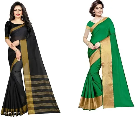 Stylish Fancy Cotton Silk Saree With Blouse Piece For Women Pack Of 2