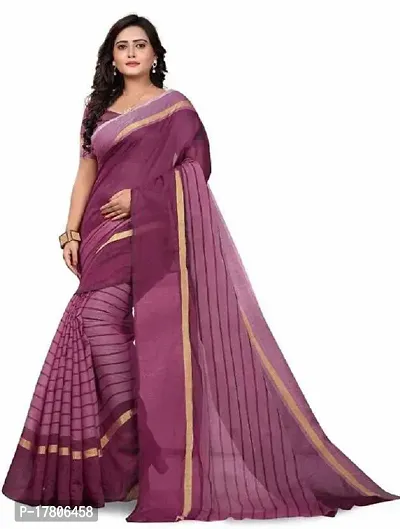 Women Stylish Cotton Silk Striped Saree with Blouse piece-thumb0