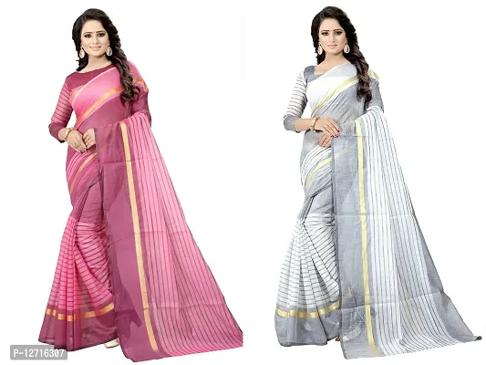 Stylish Fancy Cotton Silk Saree With Blouse Piece For Women Pack Of 2-thumb0