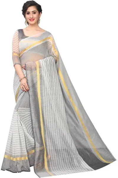 NITA CREATION Women's Woven Silk Woven Saree With Blouse Piece (White)