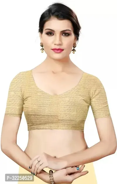 Stylish Beige Cotton Silk Solid Saree with Blouse piece For Women-thumb3