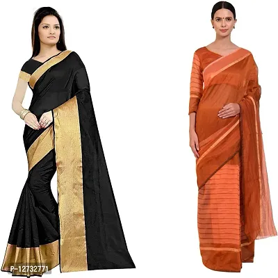 Stylish Fancy Cotton Silk Saree With Blouse Piece For Women Pack Of 2-thumb0