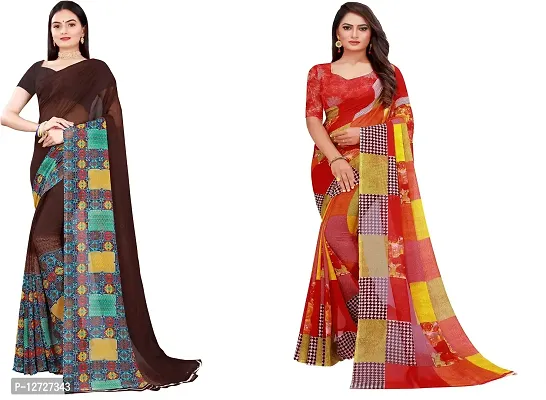 Stylish Fancy Georgette Saree With Blouse Piece For Women Pack Of 2-thumb0