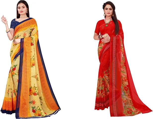 Stylish Fancy Georgette Saree With Blouse Piece Combo For Women Pack Of 2