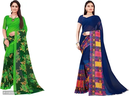 Stylish Fancy Georgette Saree With Blouse Piece Combo For Women Pack Of 2