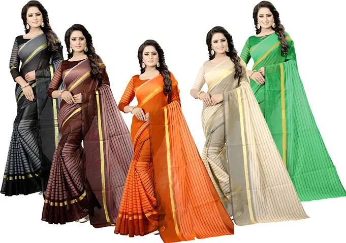 Women Silk Striped Daily Wear Saree With Blouse