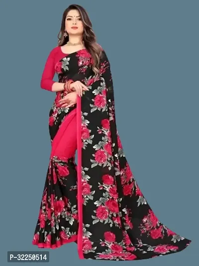 Stylish Pink Cotton Silk Printed Saree with Blouse piece For Women