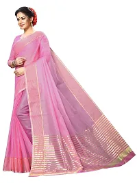 Stylish Pink Cotton Silk Solid Saree with Blouse piece For Women-thumb1