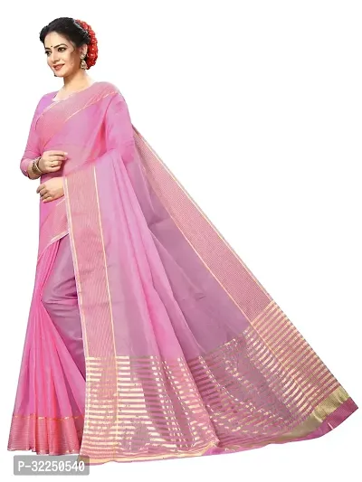 Stylish Pink Cotton Silk Solid Saree with Blouse piece For Women-thumb2