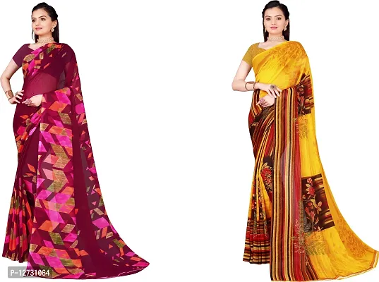 Stylish Fancy Georgette Saree With Blouse Piece For Women Pack Of 2