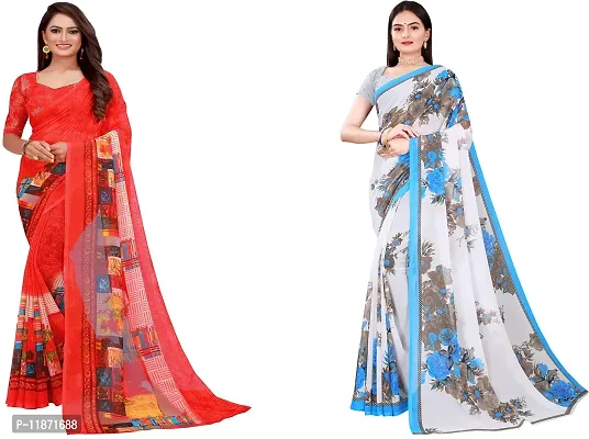 Stylish Fancy Georgette Saree With Blouse Piece Combo For Women Pack Of 2