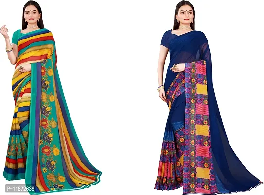 Stylish Fancy Georgette Saree With Blouse Piece Combo For Women Pack Of 2