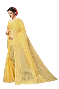 Stylish Yellow Cotton Silk Solid Saree with Blouse piece For Women-thumb1